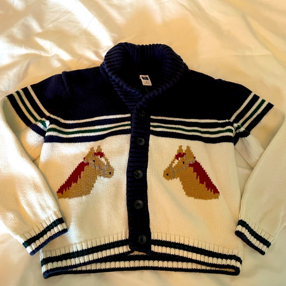 Janie and Jack Equestrian Horse Cardigan Sweater - size 5/6
